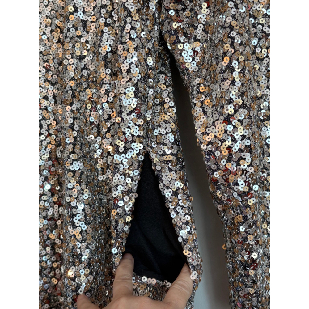 Anthropologie OPT Silver Sequin Long Sleeve Sheath Dress Medium Festival Sexy - Picture 10 of 11